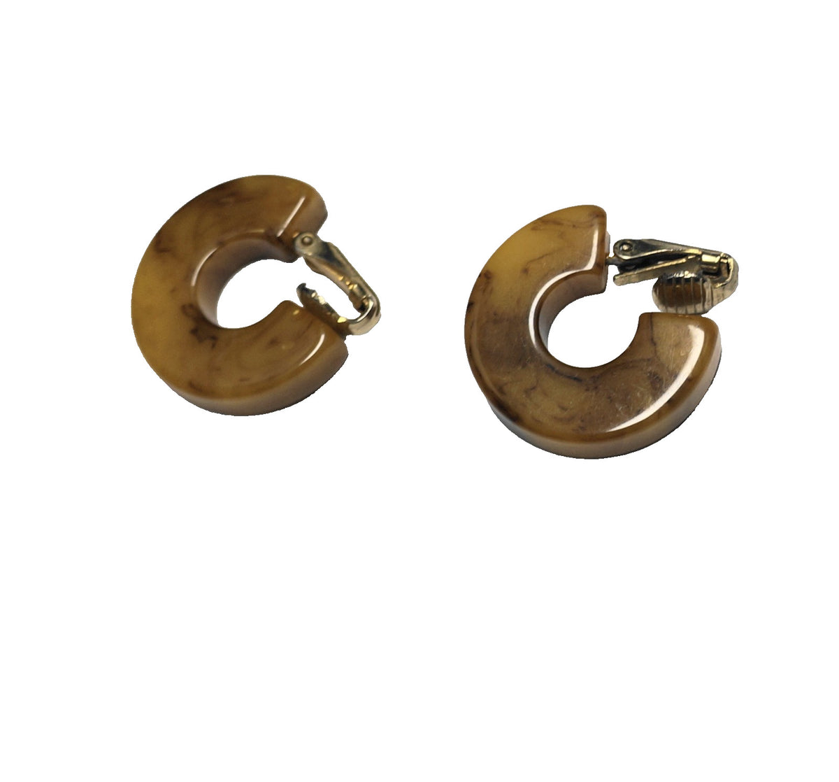 Butterscotch Amber Marbled Bakelite Hoop Earrings Clips