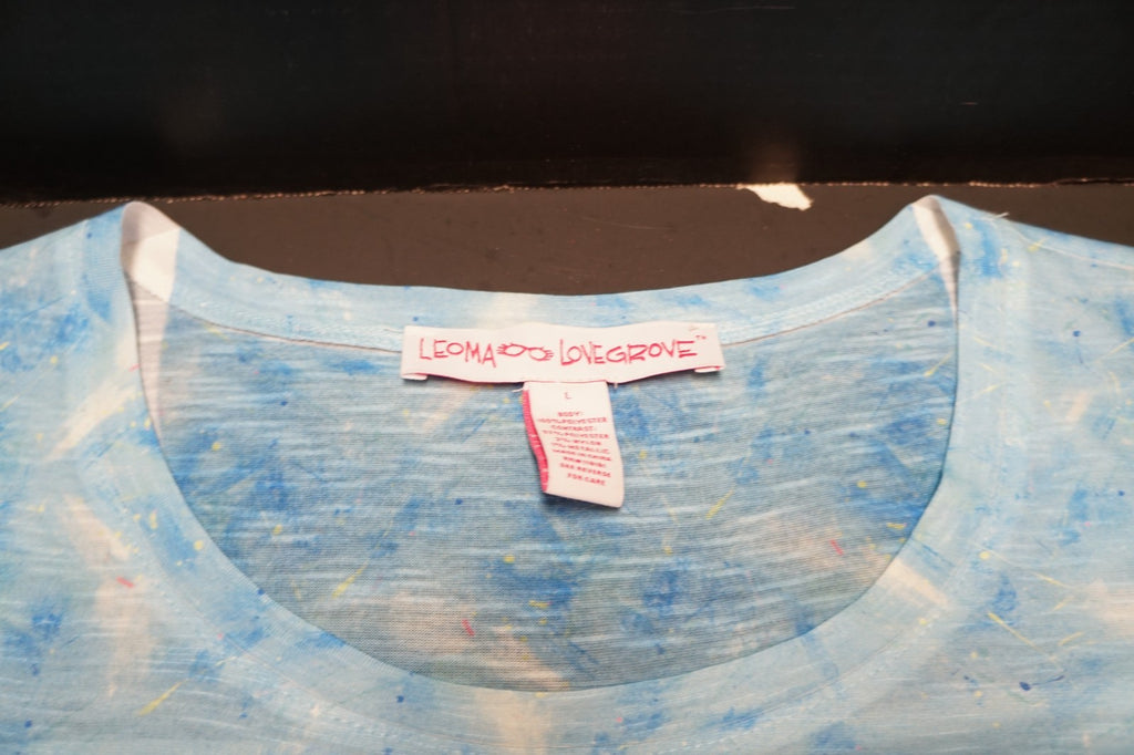 Leoma Lovegrove Flamingos Women's Top Shirt Size Large L Scoop Neck Blue Pink