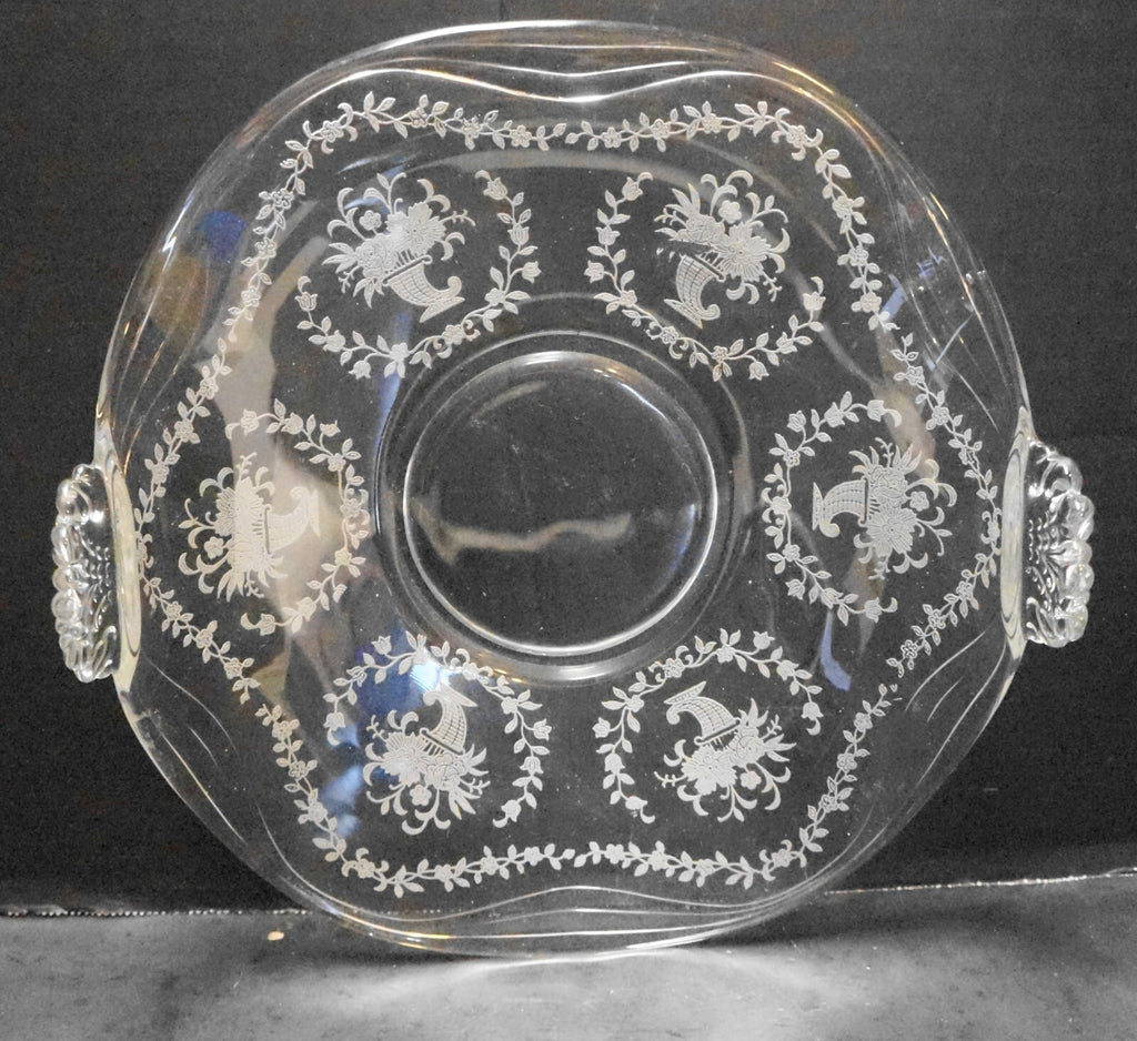 Fostoria Mayflower Cornucopia Flowers Etch Muffin Tray Bent Glass