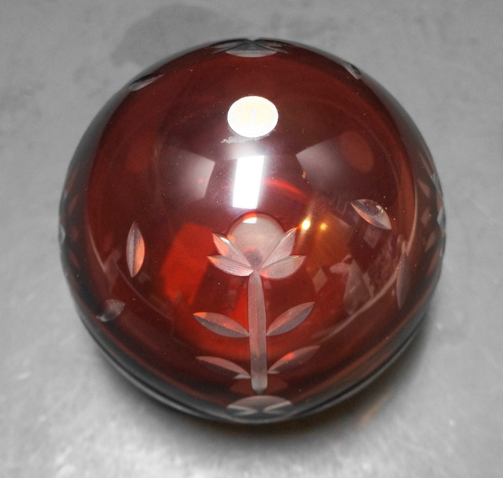 Romania Bohemian Ruby Cut to Clear Crystal Ball Orb Paperweight