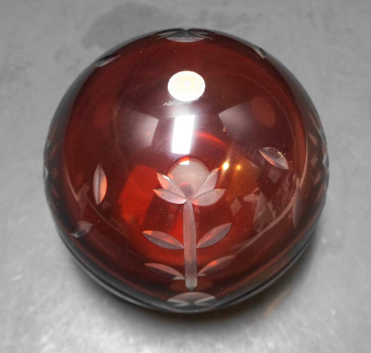 Romania Bohemian Ruby Cut to Clear Crystal Ball Orb Paperweight