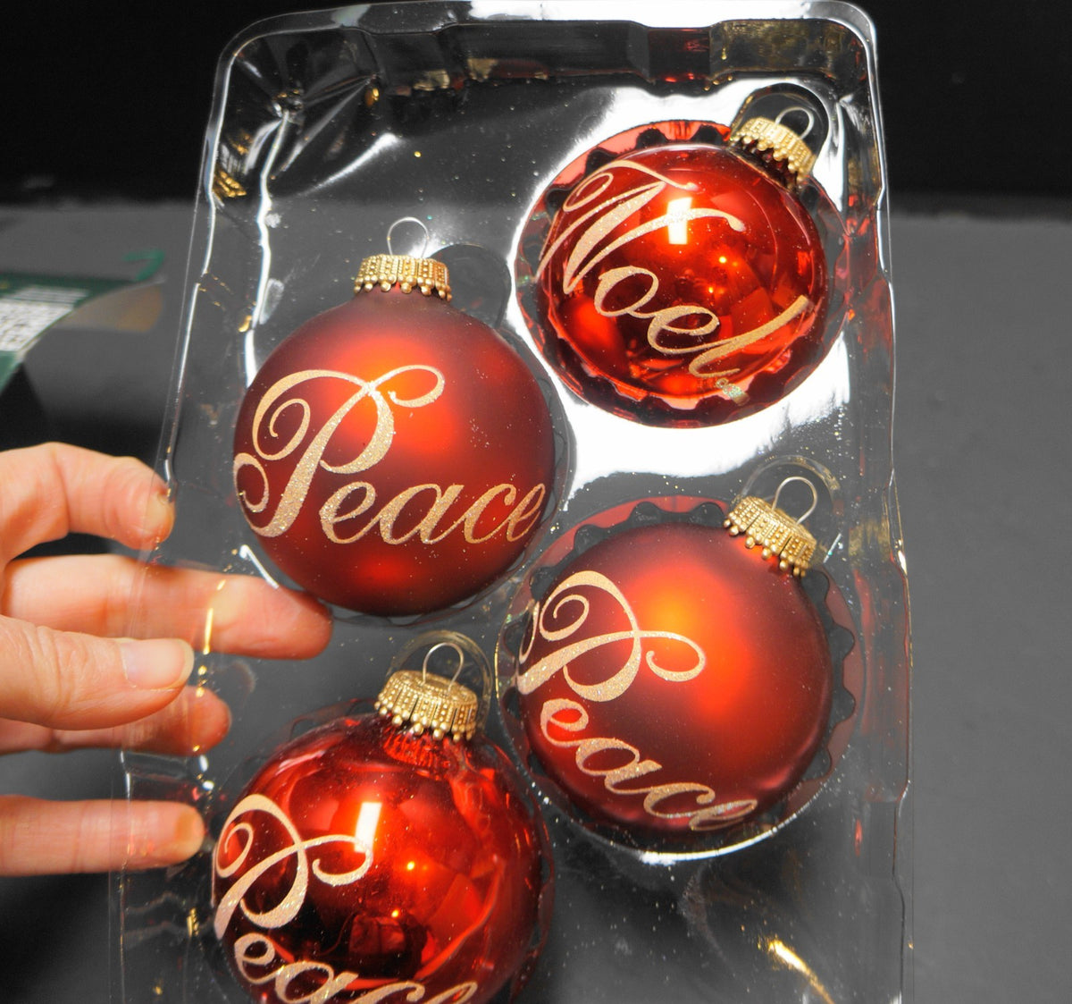 Christmas by Krebs Red Gold Ball Ornaments Peace Noel Set of 4