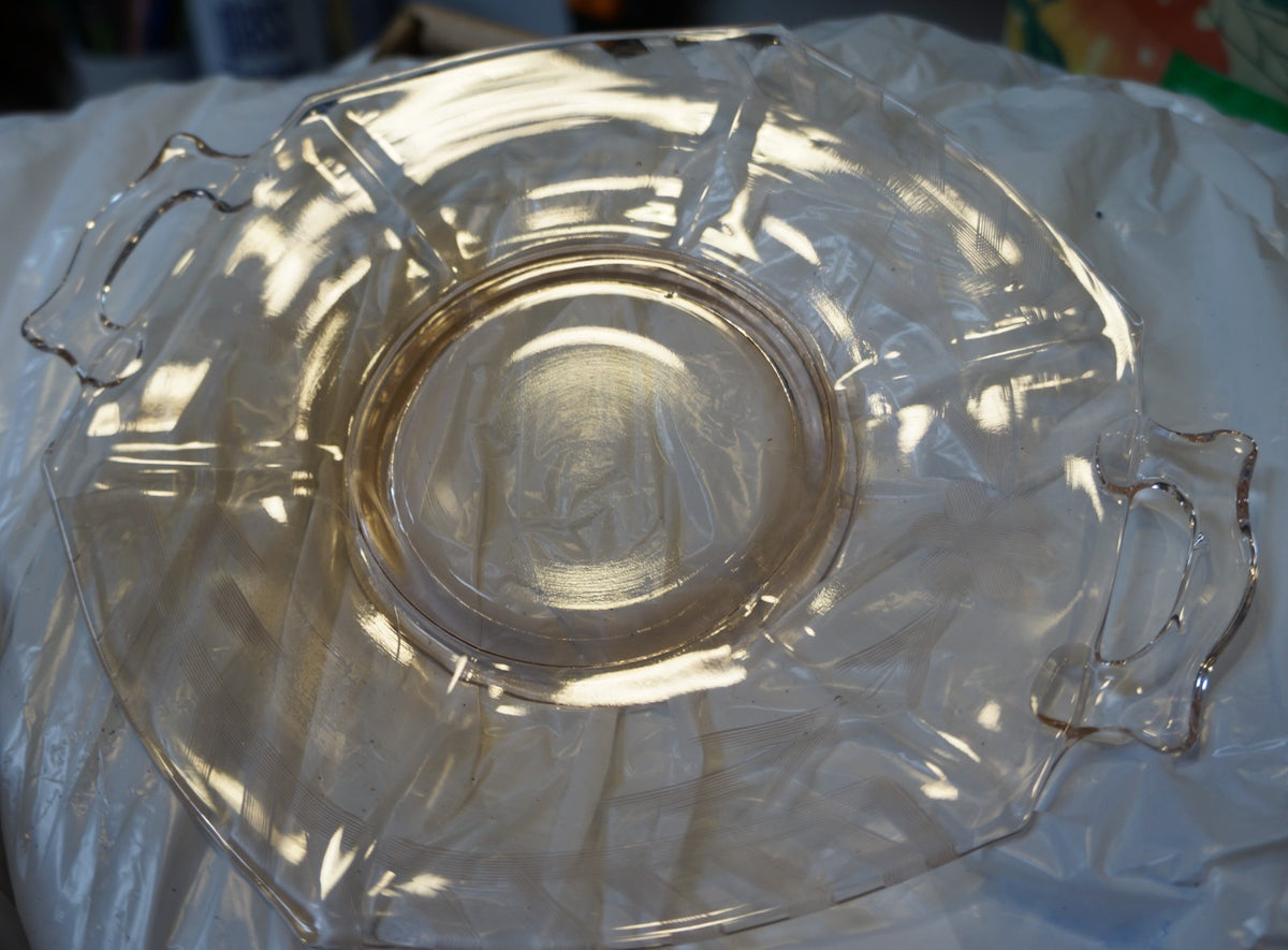 Pink Depression Glass Small Handled Plate Cut Floral Design