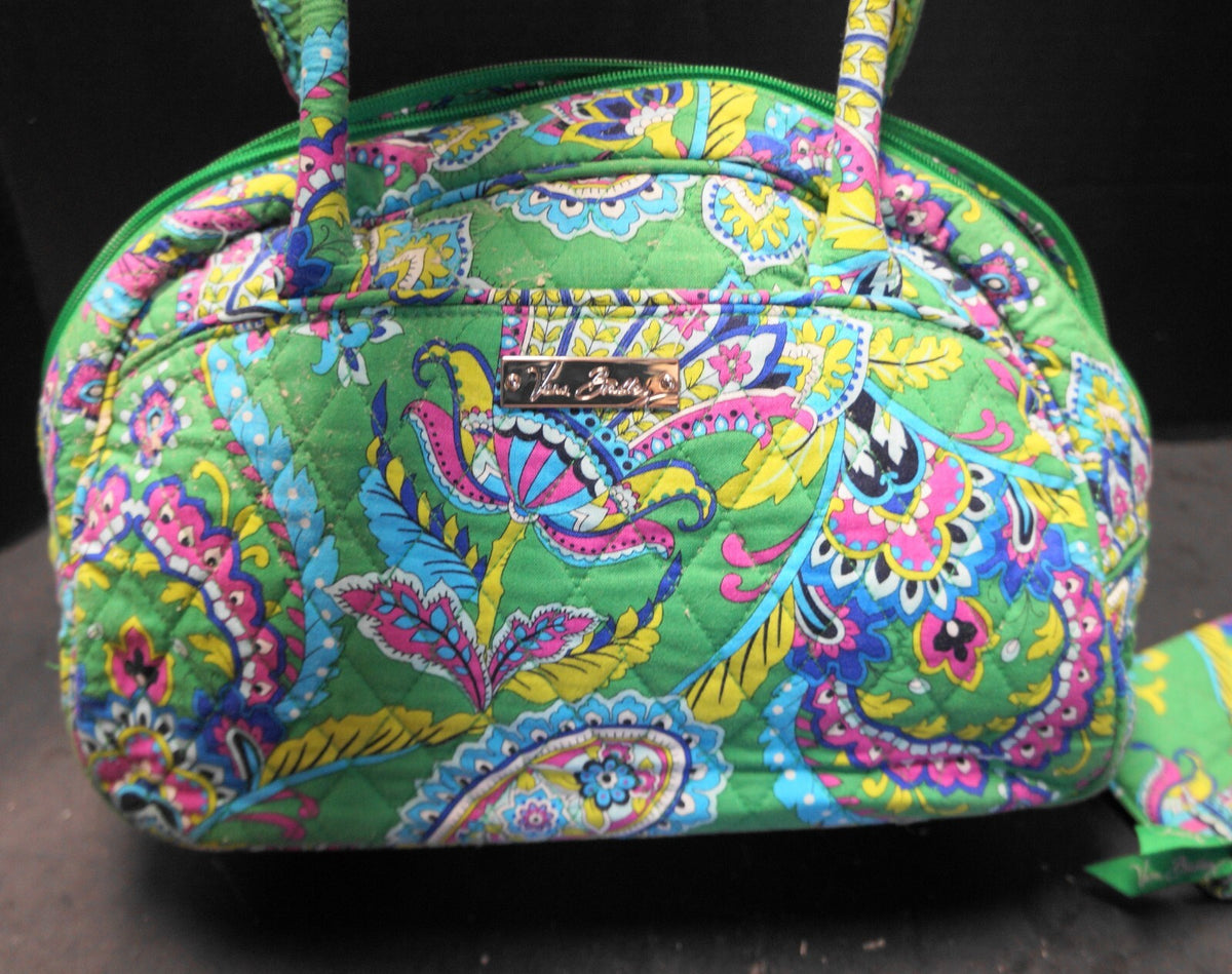 Vera Bradley Emerald Paisley Medium Bowler and Coin Purse Retired 2014