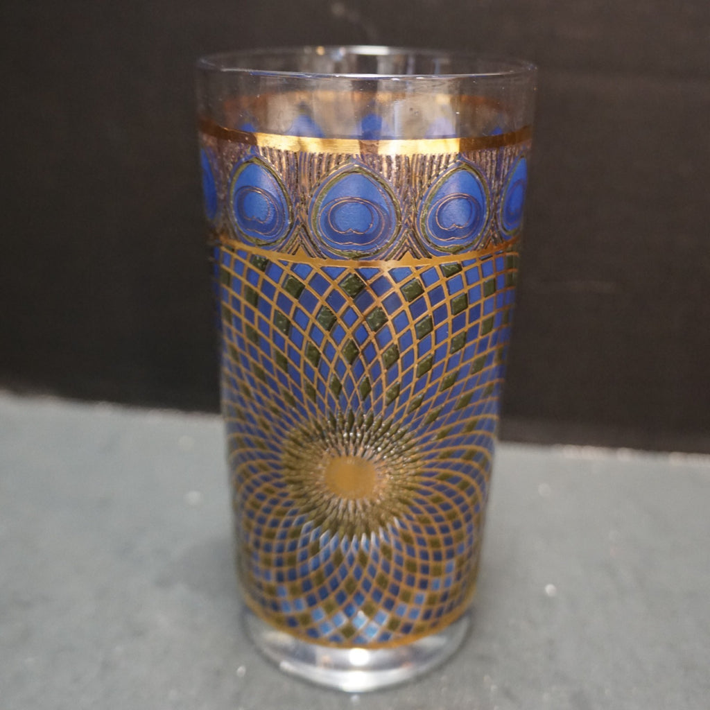 MCM Peacock Decorated Glass Tumbler 5 1/2" CCC Continental Can Co Hazel Atlas