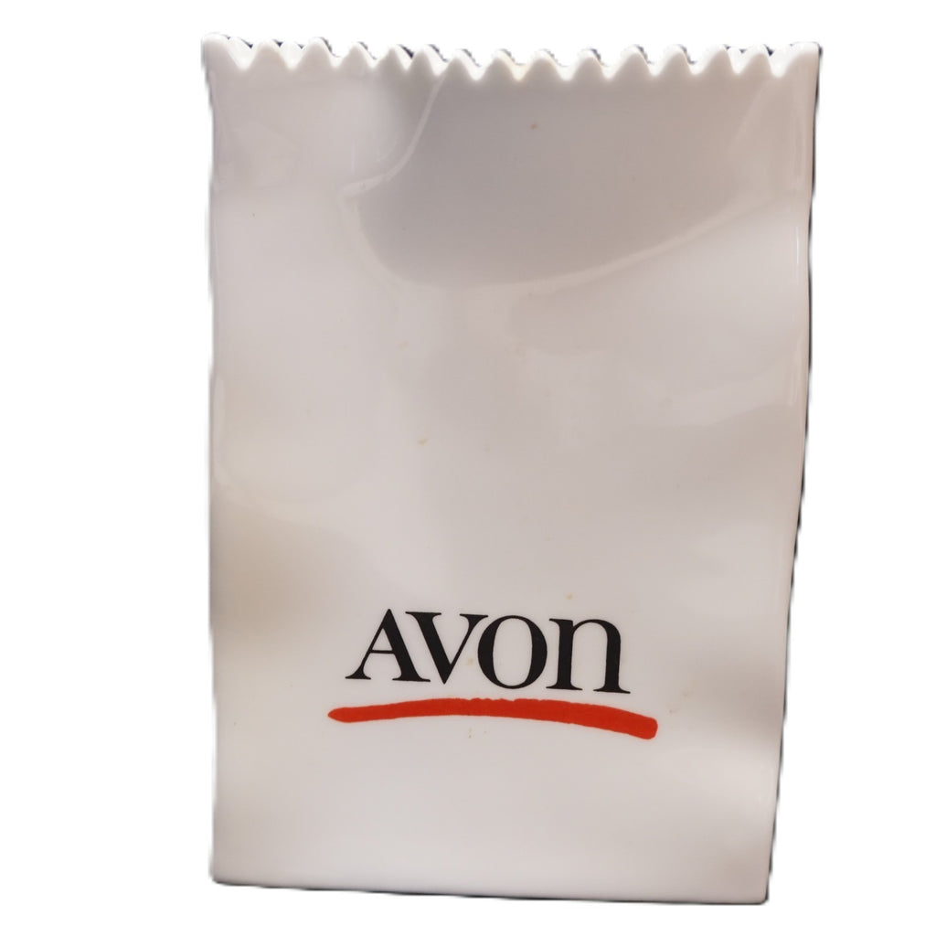 Avon Ceramic Paper Bag Makeup Brush Vase 1986 100 Years Anniversary