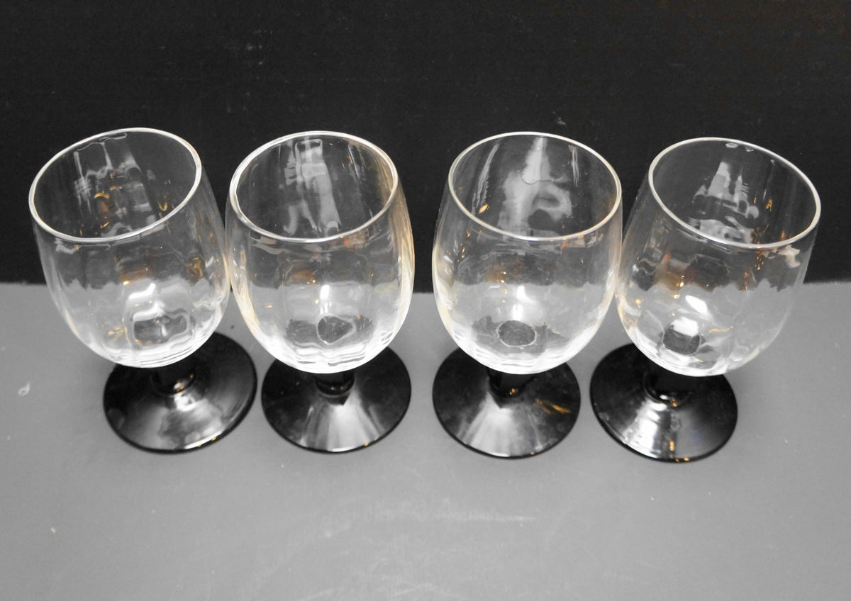 Black Trapezoid Chunky Stem Clear Optic Bowl Water Glasses Set of 3