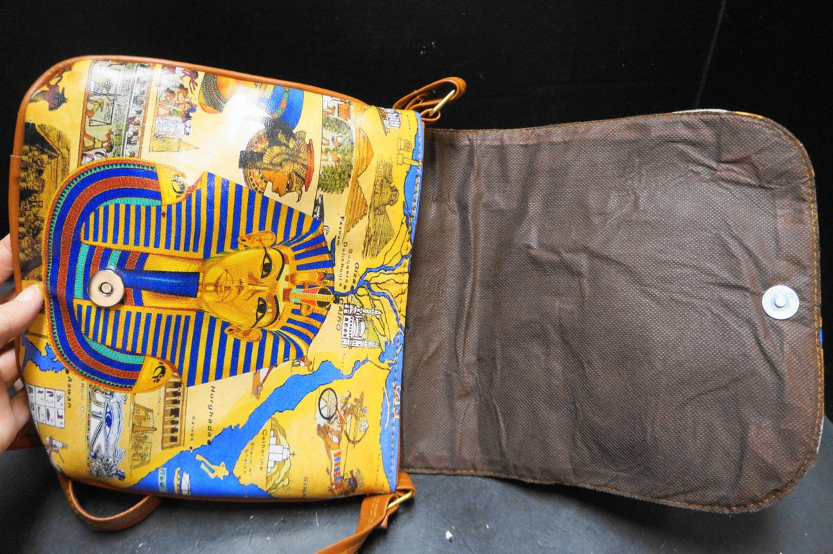 King Tut Pharoah Egypt Printed Purse Blue Gold Brown Vinyl