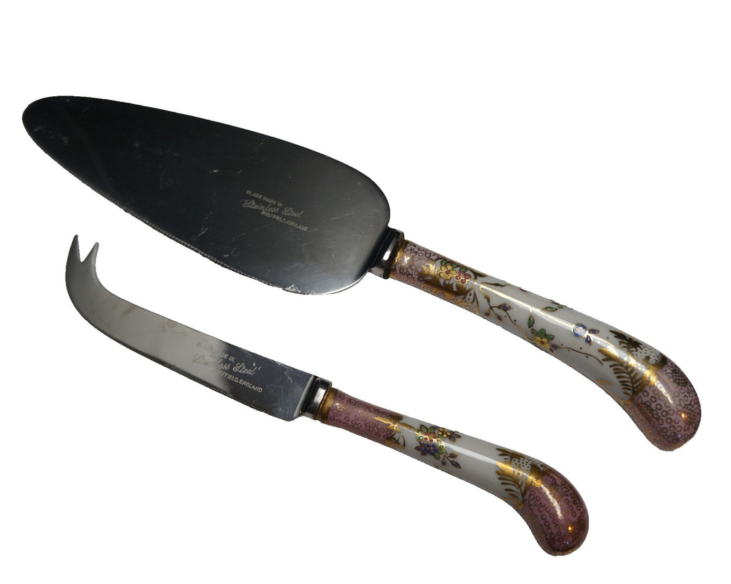 A&E Lewis Germany Porcelain Handle Hand Painted Cake Cheese Knife Sheffield