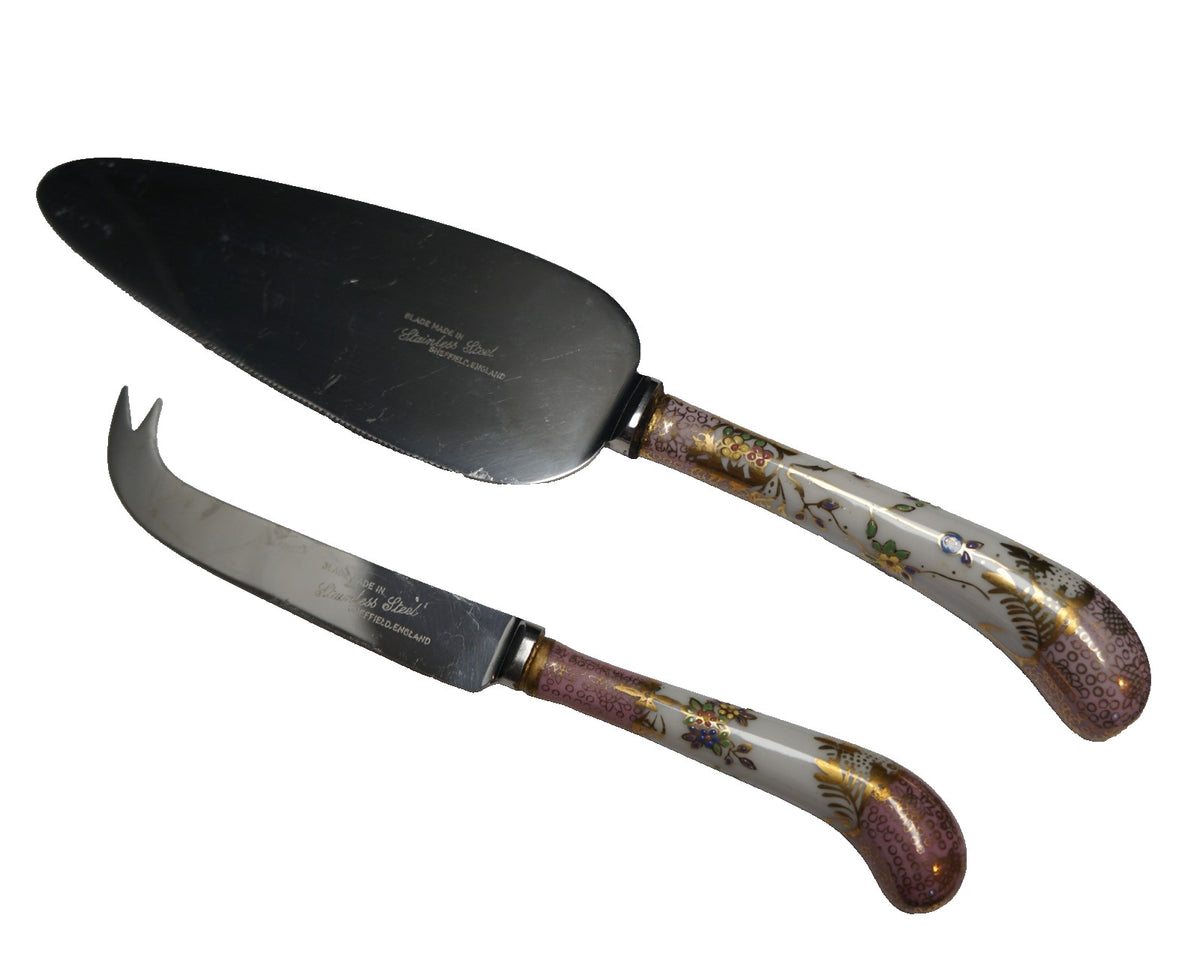 A&E Lewis Germany Porcelain Handle Hand Painted Cake Cheese Knife Sheffield