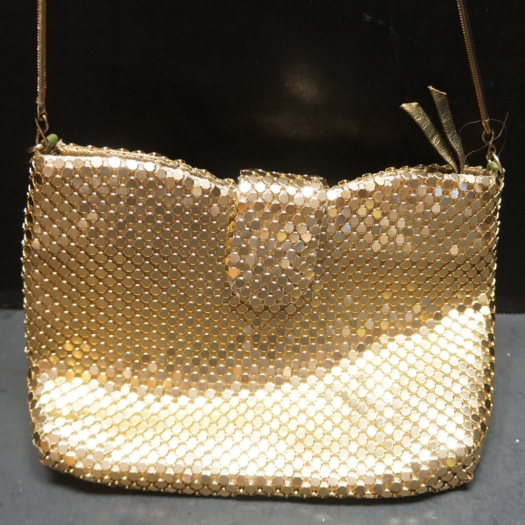 Apri Nights Gold Tone Metal Mesh Small Evening Bag Purse