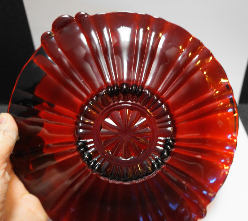 Anchor Hocking Old Cafe Royal Ruby Handled Round Tray