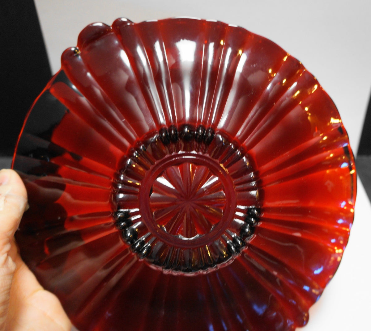 Anchor Hocking Old Cafe Royal Ruby Handled Round Tray