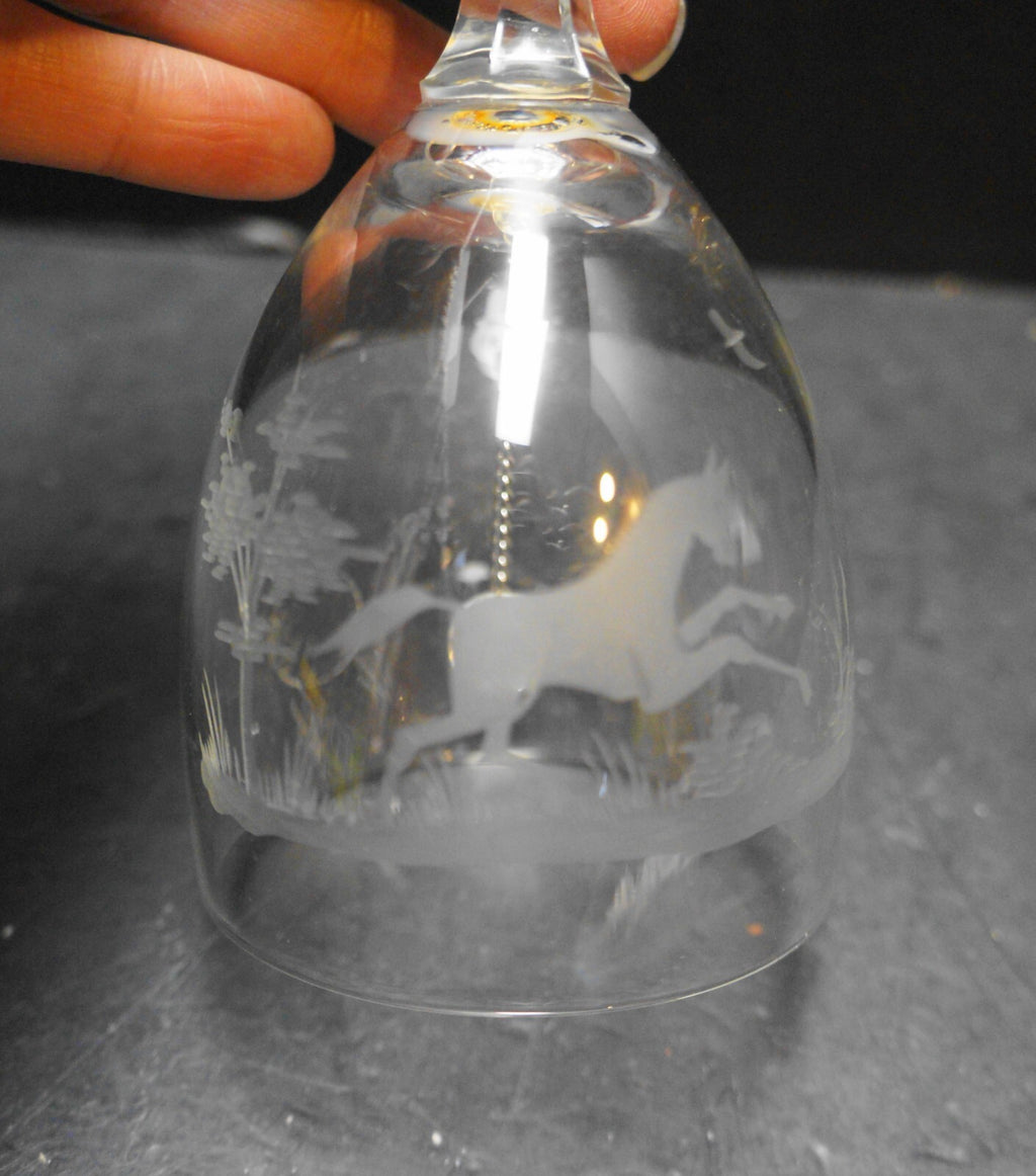 Etched Horse Design Clear Glass Bell