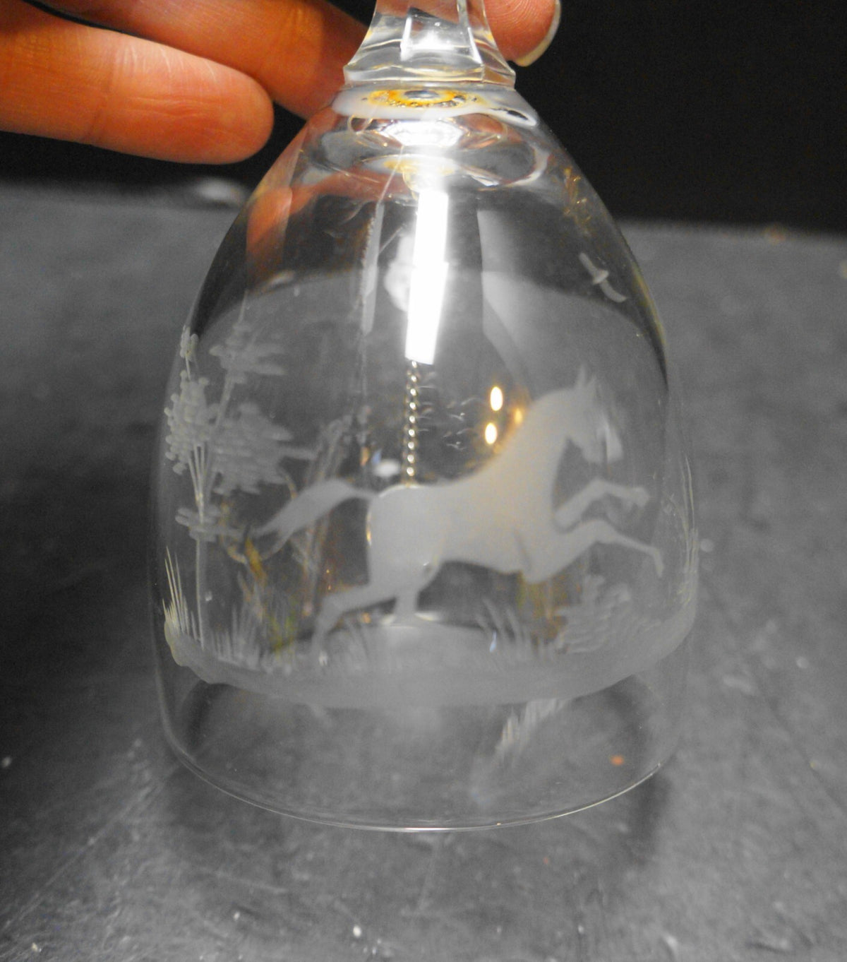 Etched Horse Design Clear Glass Bell