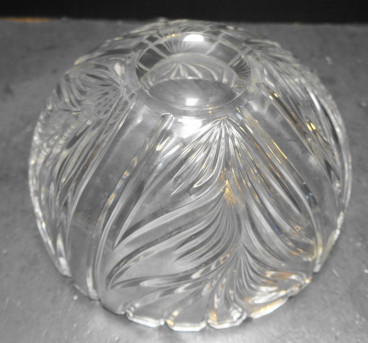 Imperlux Cut Crystal Serving Bowl Leaf Flame Pattern