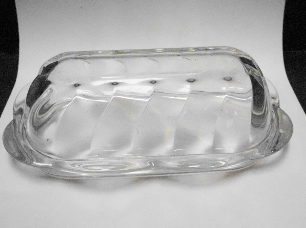 Anchor Hocking Victoria Clear Optic Swirl Butter Dish