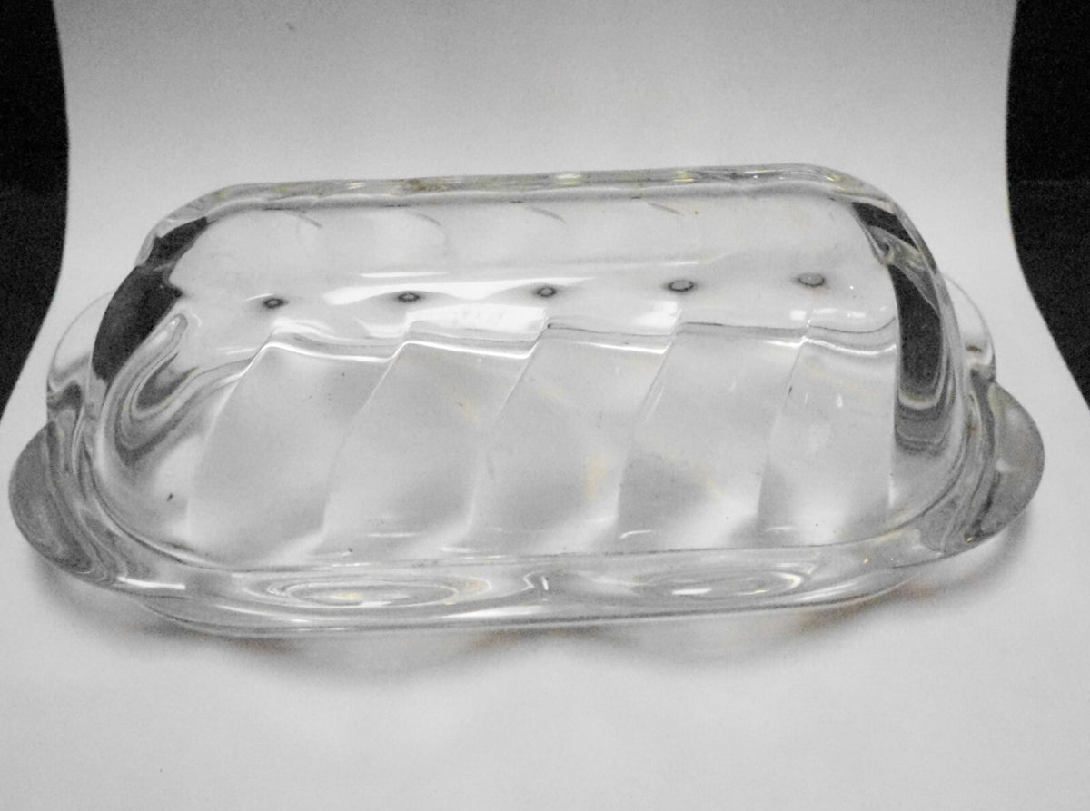 Anchor Hocking Victoria Clear Optic Swirl Butter Dish