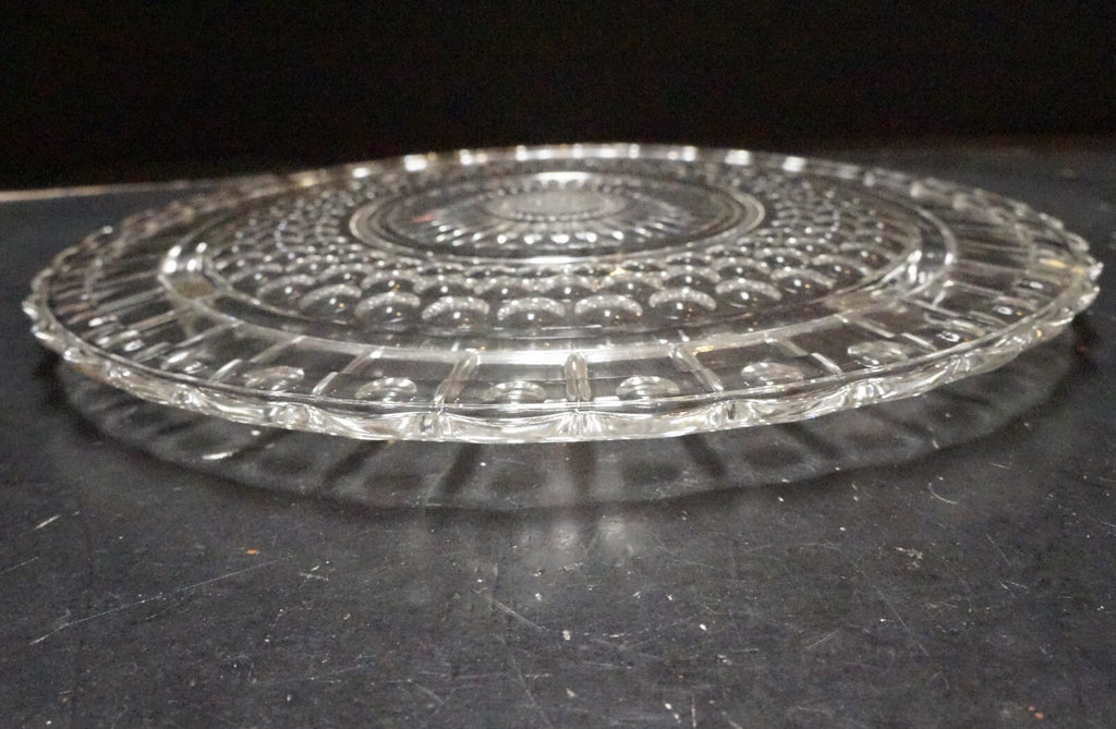 Federal Glass Daisy Sunflower Dots Circles Footed Cake Plate Clear