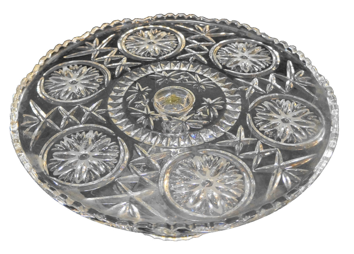 Crystal D'Adriana D'Arlene Lead Crystal Cut Glass Cake Stand Flower Medallion