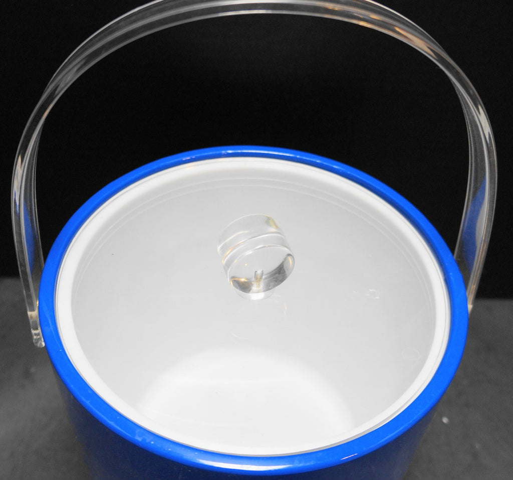 Towle Shelton Ware Blue Vinyl Ice Bucket Clear Lid