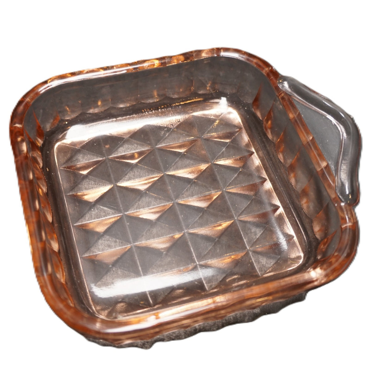 Jeannette Glass Windsor Pink Depression Glass 4" Square Tab Handle Tray