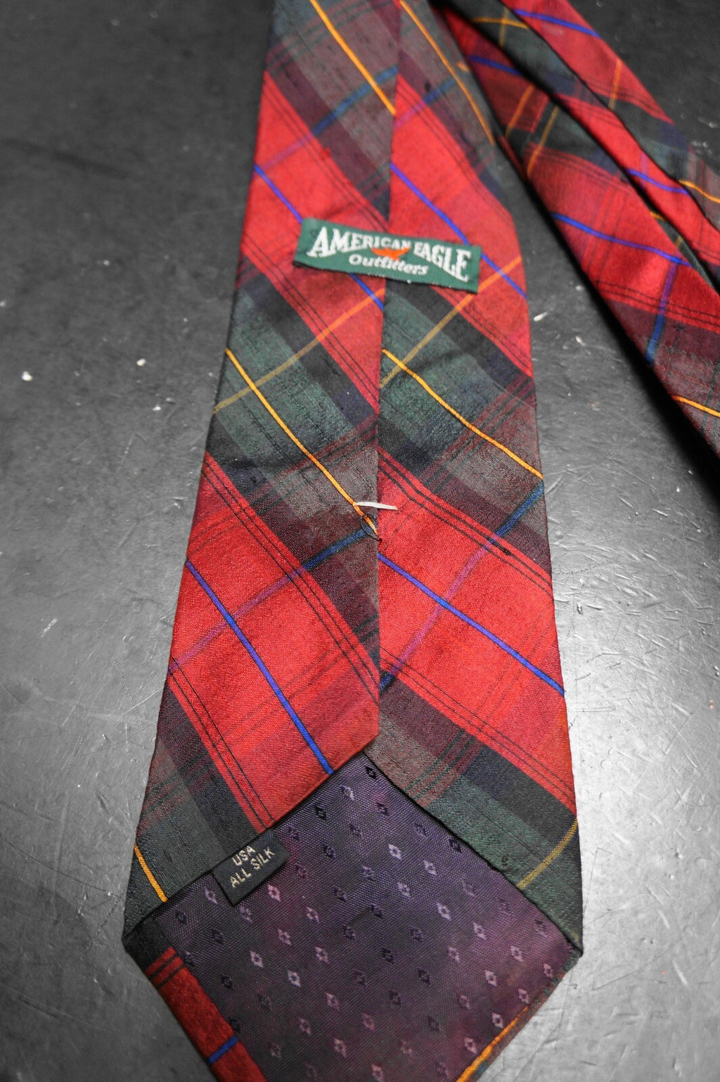 American Eagle Outfitters Red Plaid Tartan Silk Tie