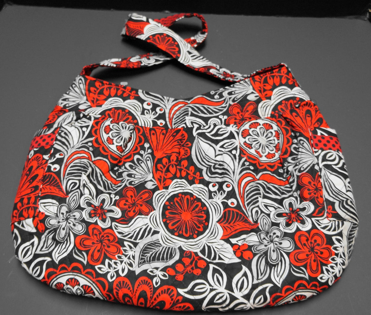 Red Black White Floral Print Quilted Purse Shoulder Bag Nancy Clubhouse Creation