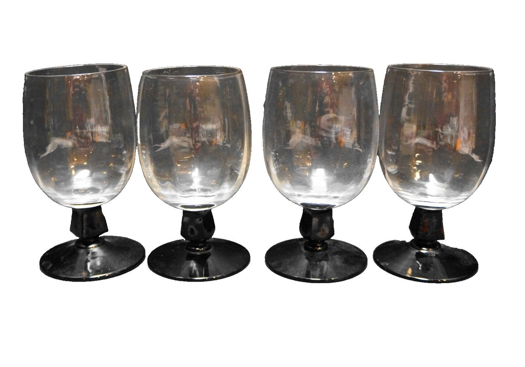 Black Trapezoid Chunky Stem Clear Optic Bowl Water Glasses Set of 3