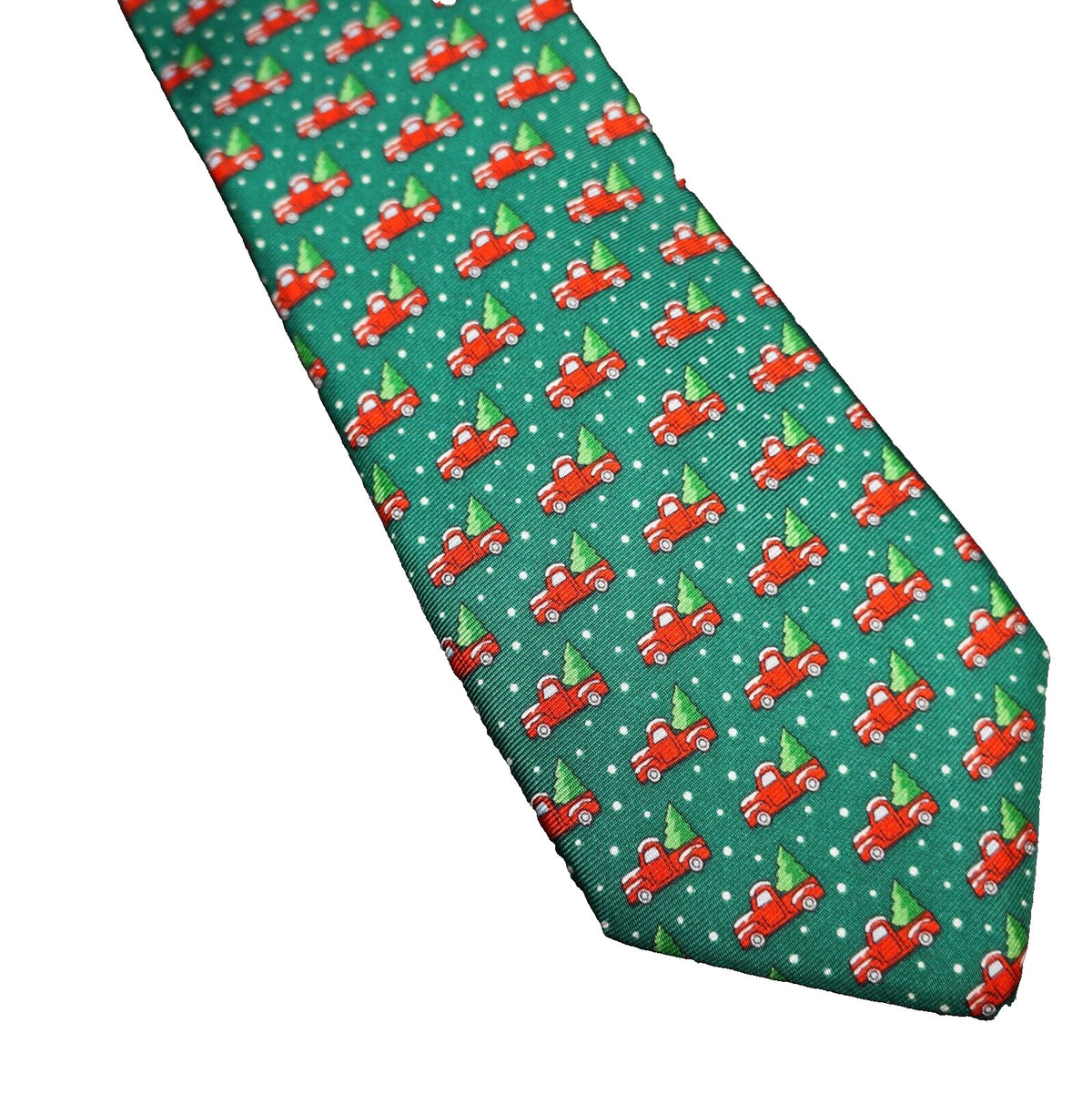 Chaps Christmas Tie Red Truck Christmas Tree Green Silk