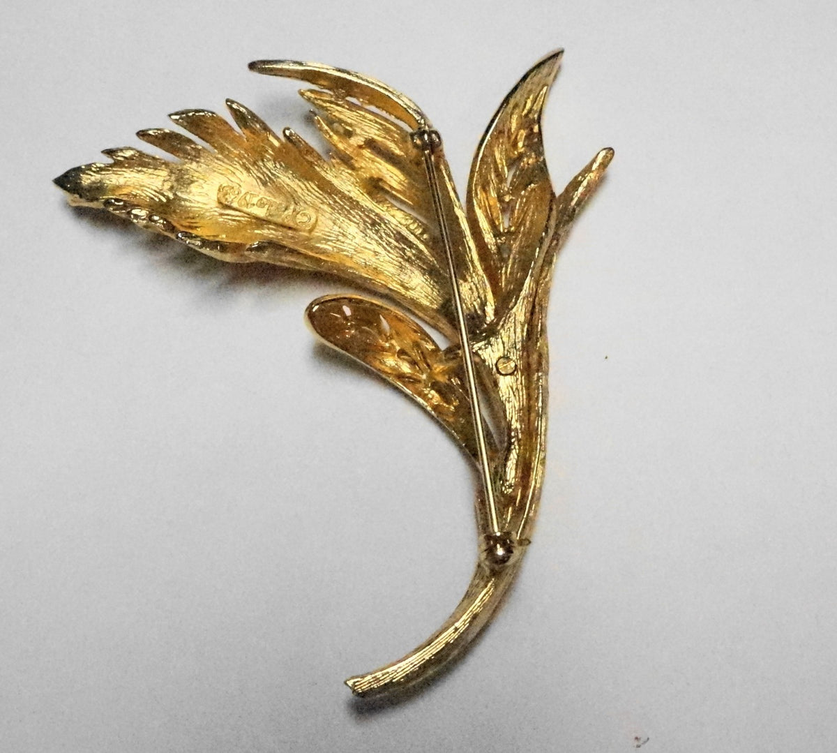 Ledo Signed Brushed Gold Tone Large Leaf Brooch
