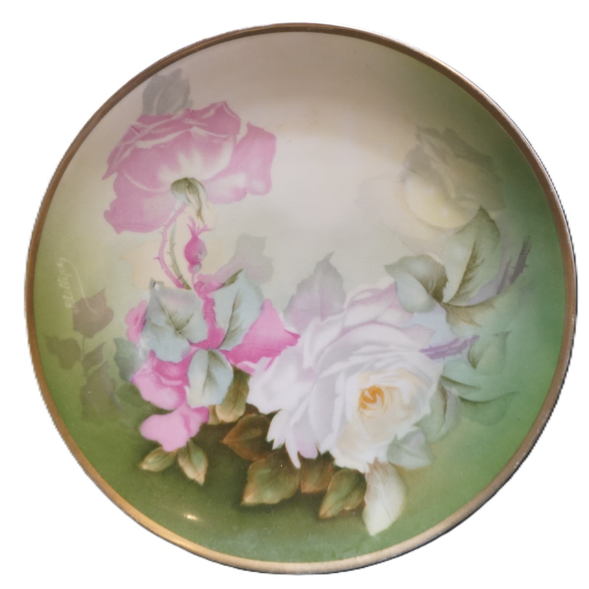 Thomas Bavaria Hand Painted Roses 8" Cabinet Plates Signed Phillips