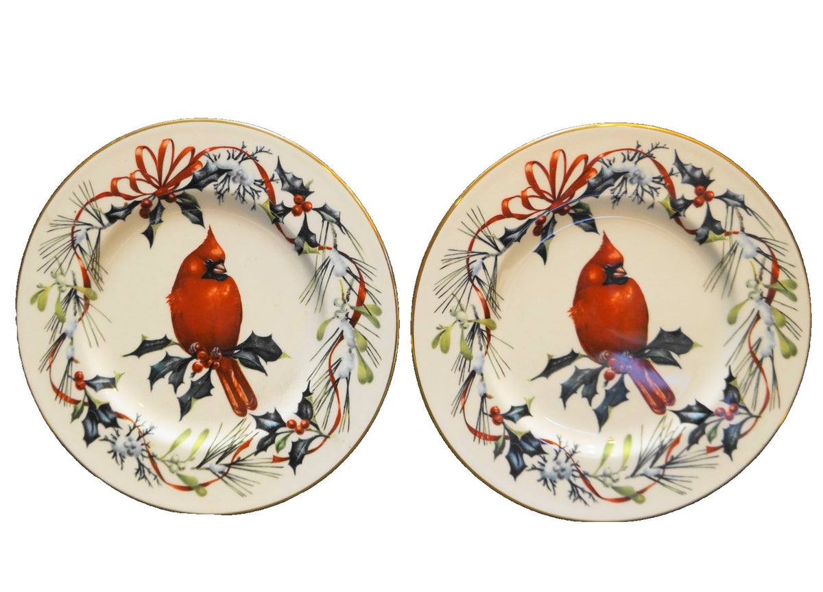 SOLD Lenox Winter Greetings Cardinal Luncheon Accent Plates Pair