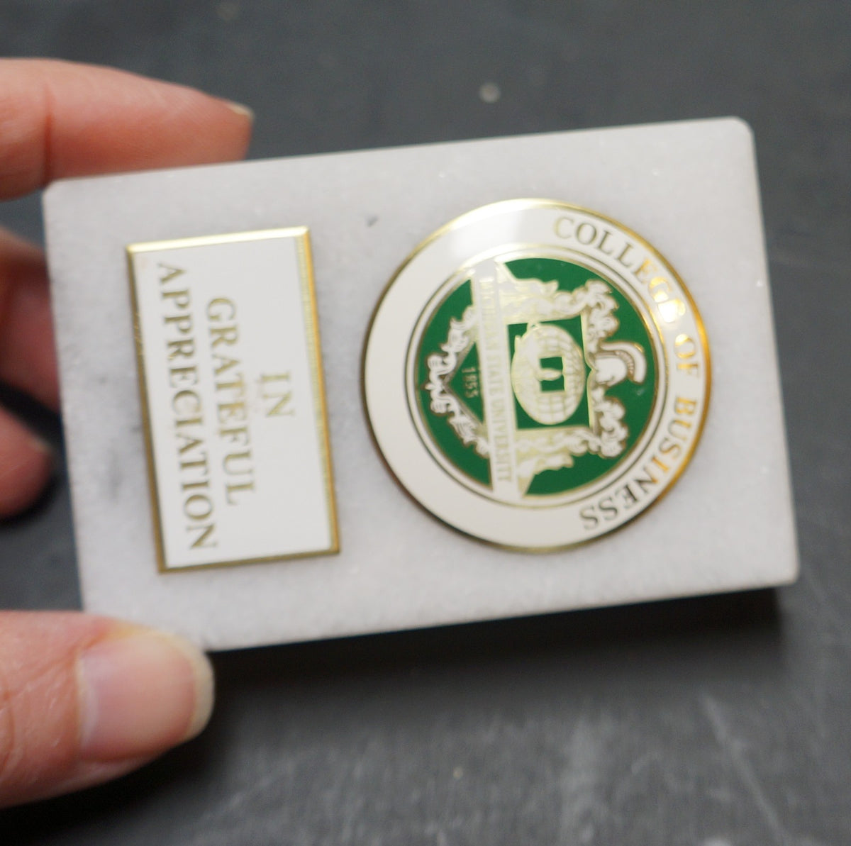 Michigan State University College of Business Seal Marble Paperweight