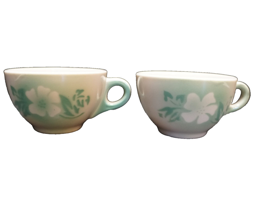 Syracuse Millbrook Airbrushed Green Floral Tea Coffee Cups Pair 1930s