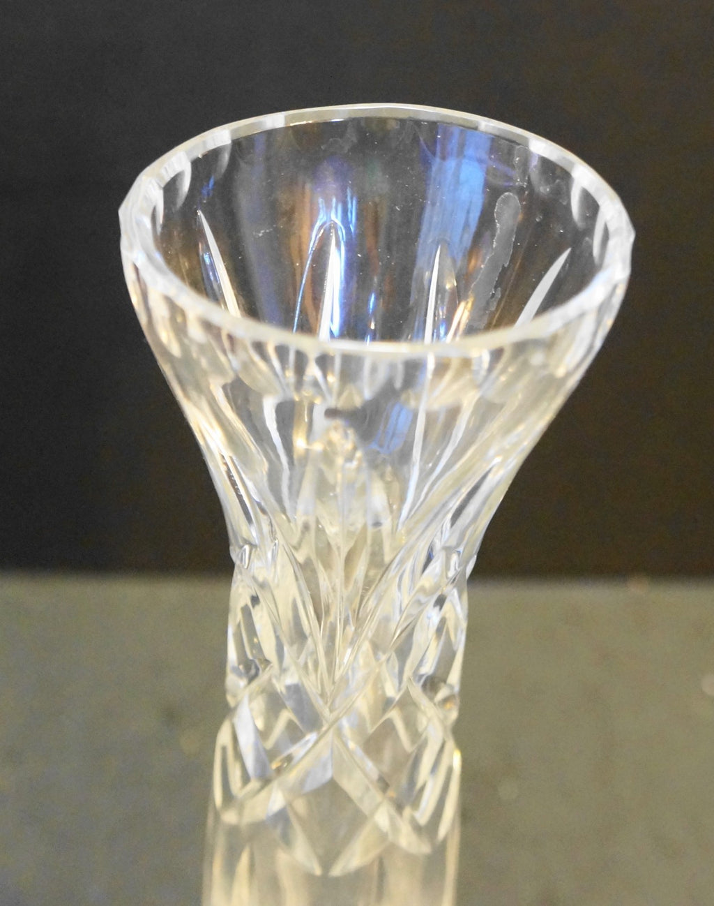 Cut Crystal Diamond Fan Bud Vase 10 IN