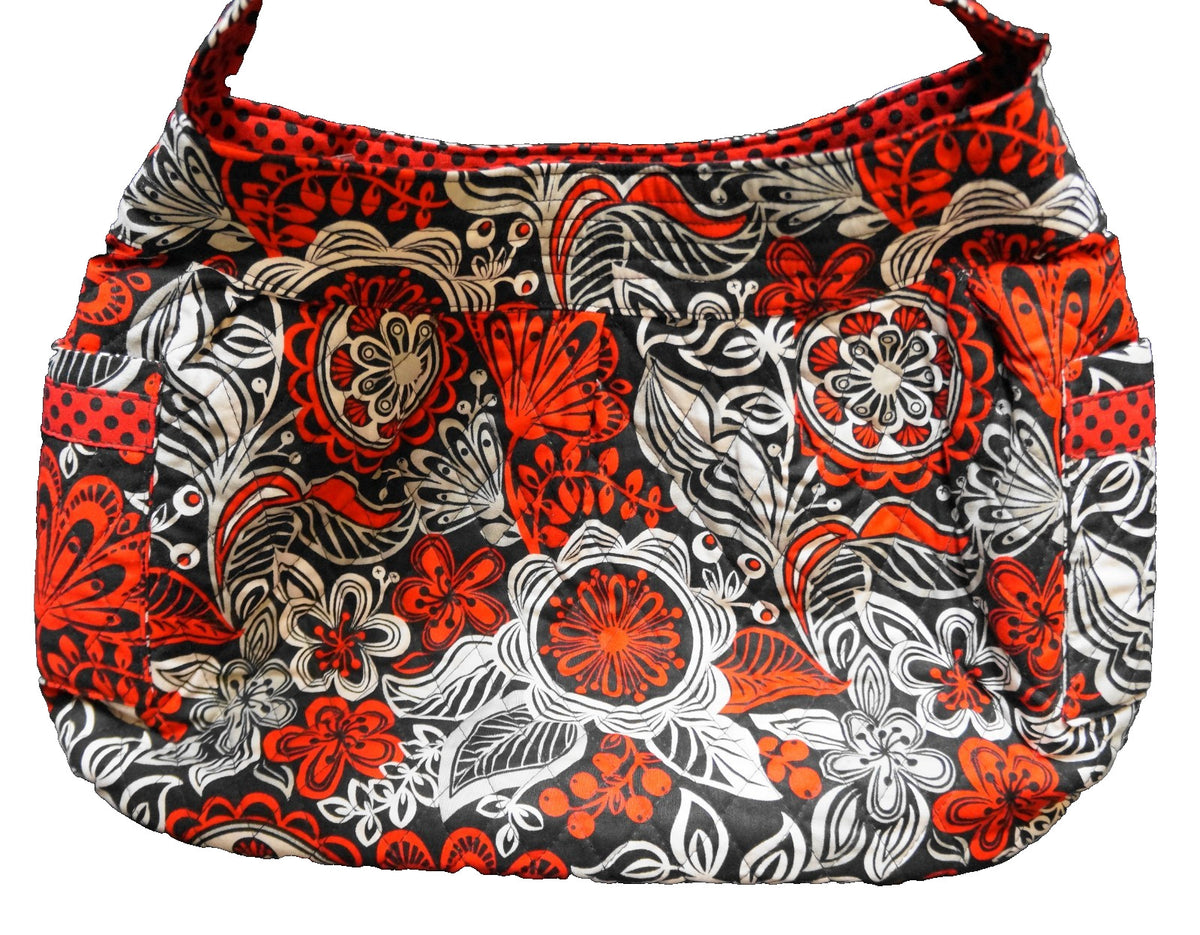 Red Black White Floral Print Quilted Purse Shoulder Bag Nancy Clubhouse Creation