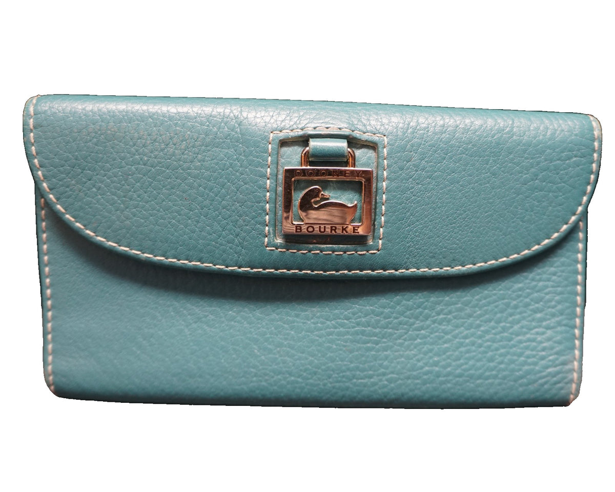 Dooney and Bourke Continental Clutch Pebbled Leather Teal Wallet