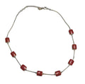 Red Enamel Rectangle Bead Silver Tone Necklace