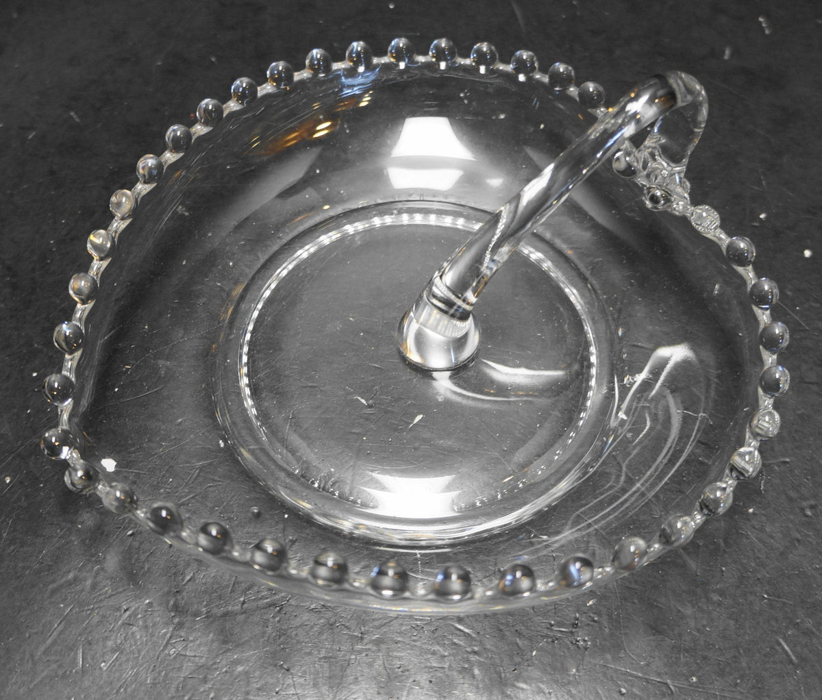 SOLD Imperial Candlewick Small Heart Shaped Center Handle Wafer Tray