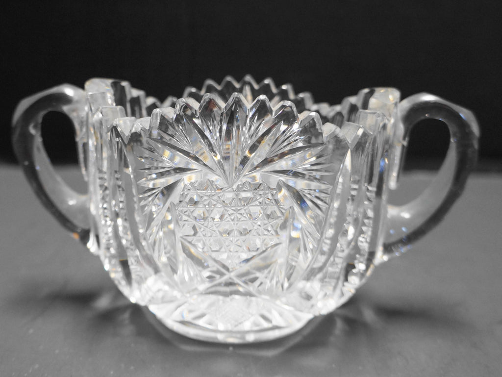 American Brilliant Period Cut Glass Strawberry Pattern Sugar Bowl
