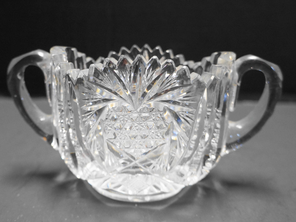 American Brilliant Period Cut Glass Strawberry Pattern Sugar Bowl