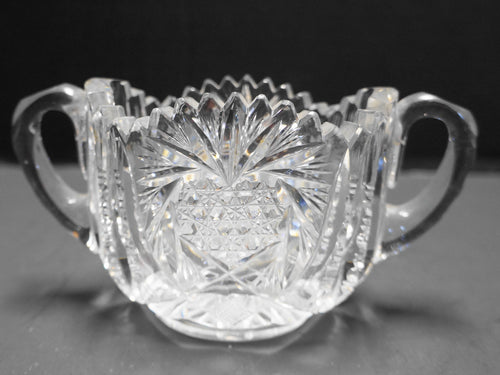 American Brilliant Period Cut Glass Strawberry Pattern Sugar Bowl