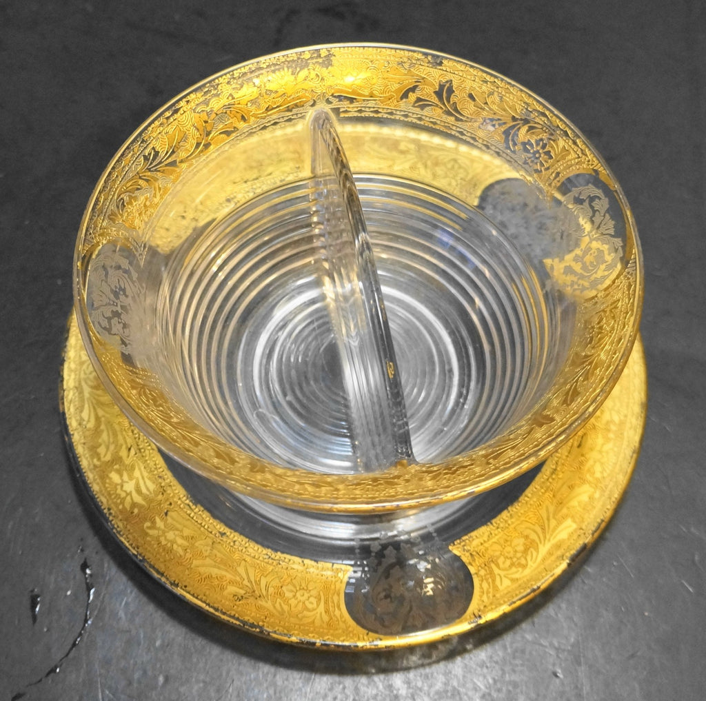 Cambridge Bordero Divided Mayo Condiment Gold Encrusted Floral Etch