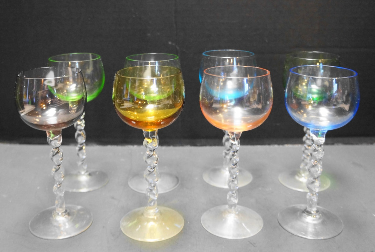 Multicolor Wine Glasses Twisted Stems Set of 8 Art Glass