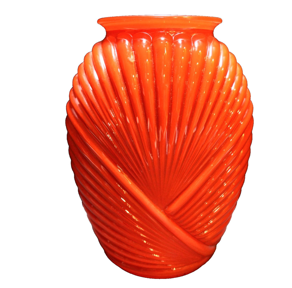 Anchor Hocking Bright Red Art Deco Style 1980s Pleated Glass Vase