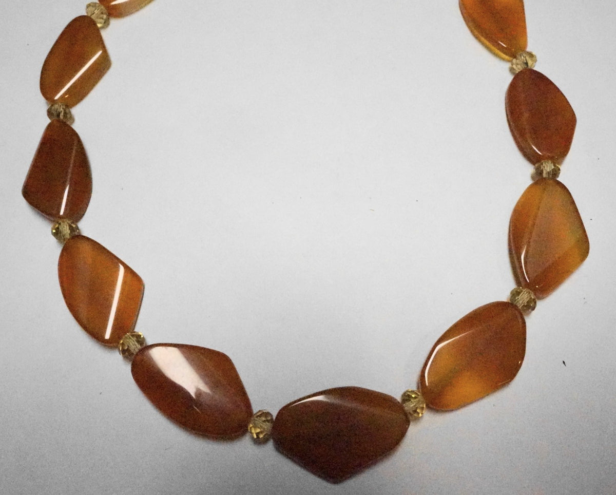 Amber Orange Agate Flat Angled Bead Necklace Crystal Beads
