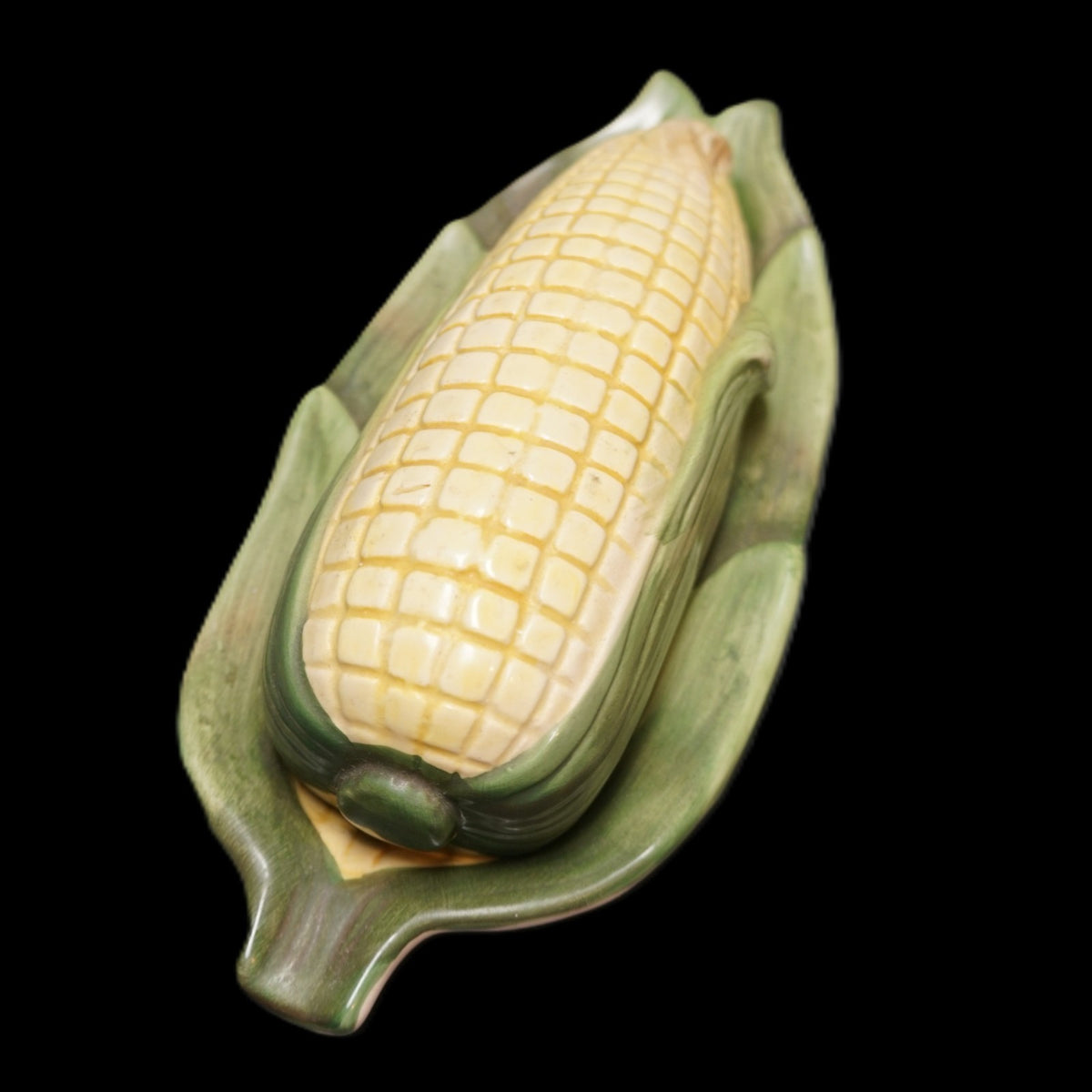 Corn Cob Pottery Covered Butter Dish Unsigned