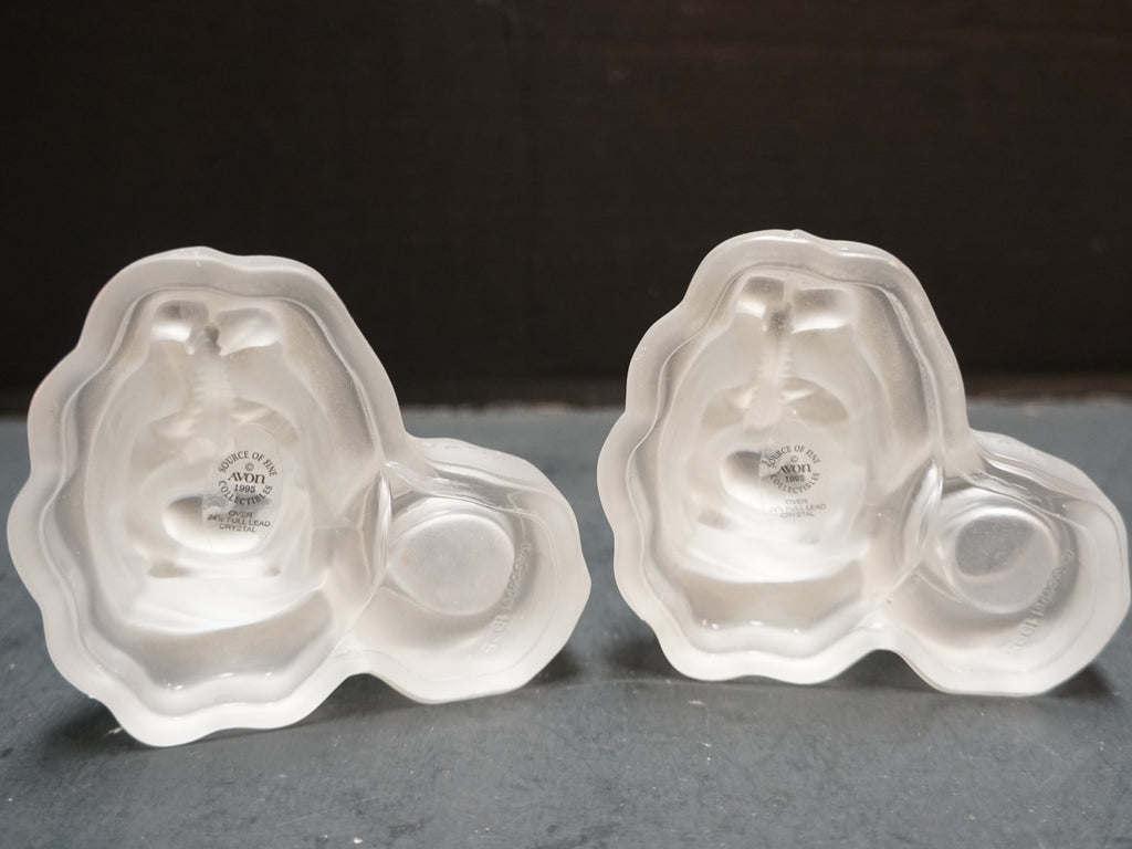 Avon Goebel Hummel Frosted Lead Crystal Angel Figurine Candle Holders Pair 1995