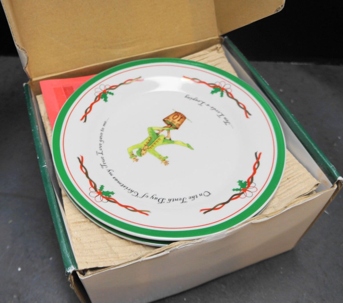 Godinger Festive Collection Twelve Days of Christmas Dessert Plates Set in Box